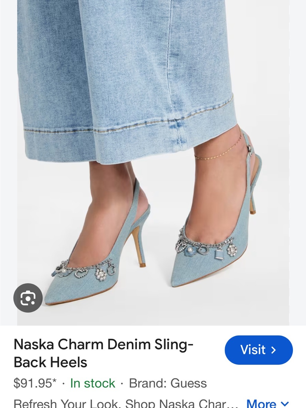 Guess Denim Slingback Heels with Crystal Charms in Light Blue